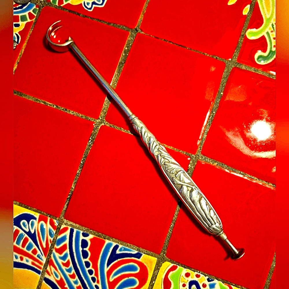 Vintage Sterling Silver Hollow Handle Cherry Pitter Art Nouveau Embossed Foliage